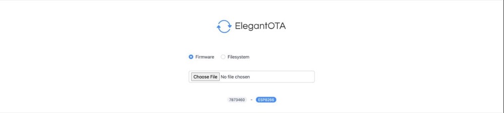 The ElegantOTA page with the Firmware option selected and a Choose File button.