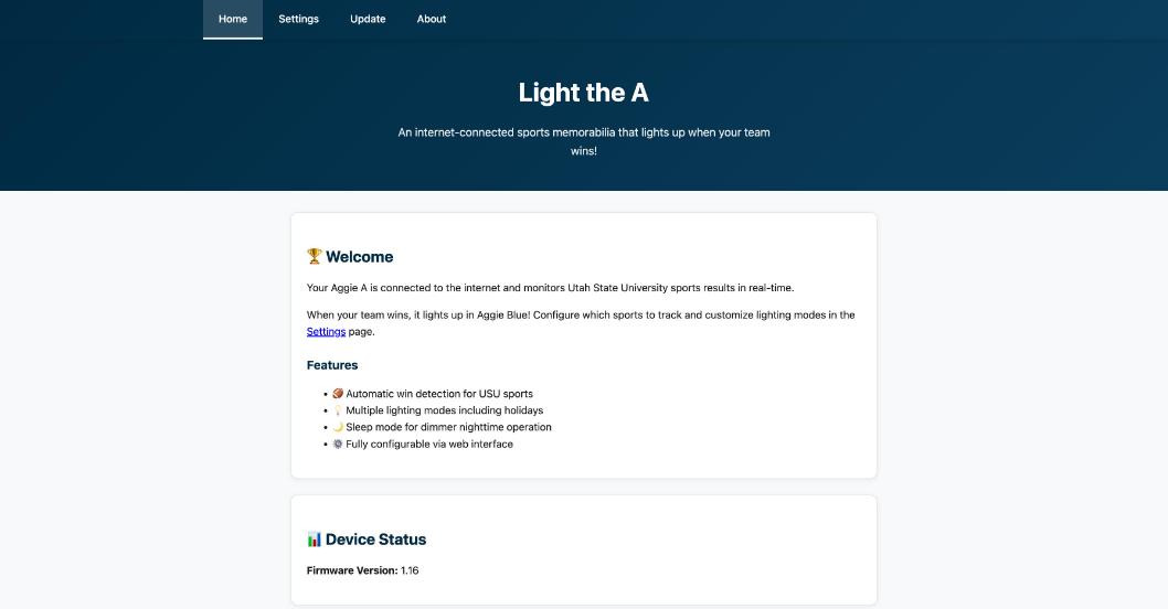 Home page of a current device. Under Device Status it reads Firmware Version 1.16.